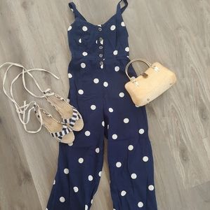 Polka Dot Open Back Tie Jumpsuit